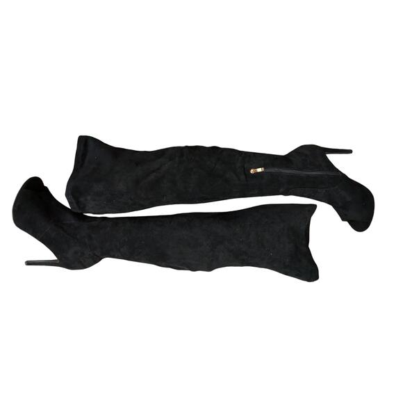 NWOT-1 SHOW! HOT TOMATO! BLACK VEGAN SUEDE  PEEP TOE OVER THE KNEE BOOTS!SZ 7.5M - Picture 6 of 11